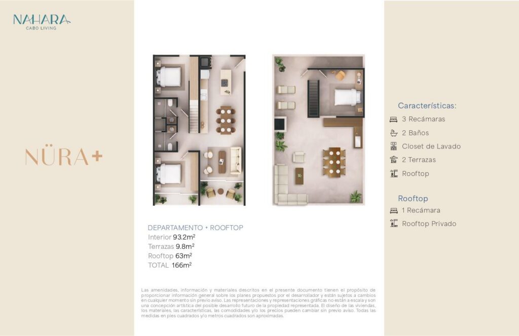 Los Cabos Nahara Cabo Living Penthouse Model - A unique two-level residence designed for comfort, privacy, and seamless indoor-outdoor living. The main level features 2 spacious bedrooms, while a third bedroom is located on the private rooftop, ideal as a guest suite, home office, or retreat. Two expansive terraces flood the interior with natural light and create exceptional spaces for entertaining and relaxation. The development offers elevator access and a commercial area, combining modern convenience with an elevated lifestyle. – Corazon, Cabo San Lucas, BS