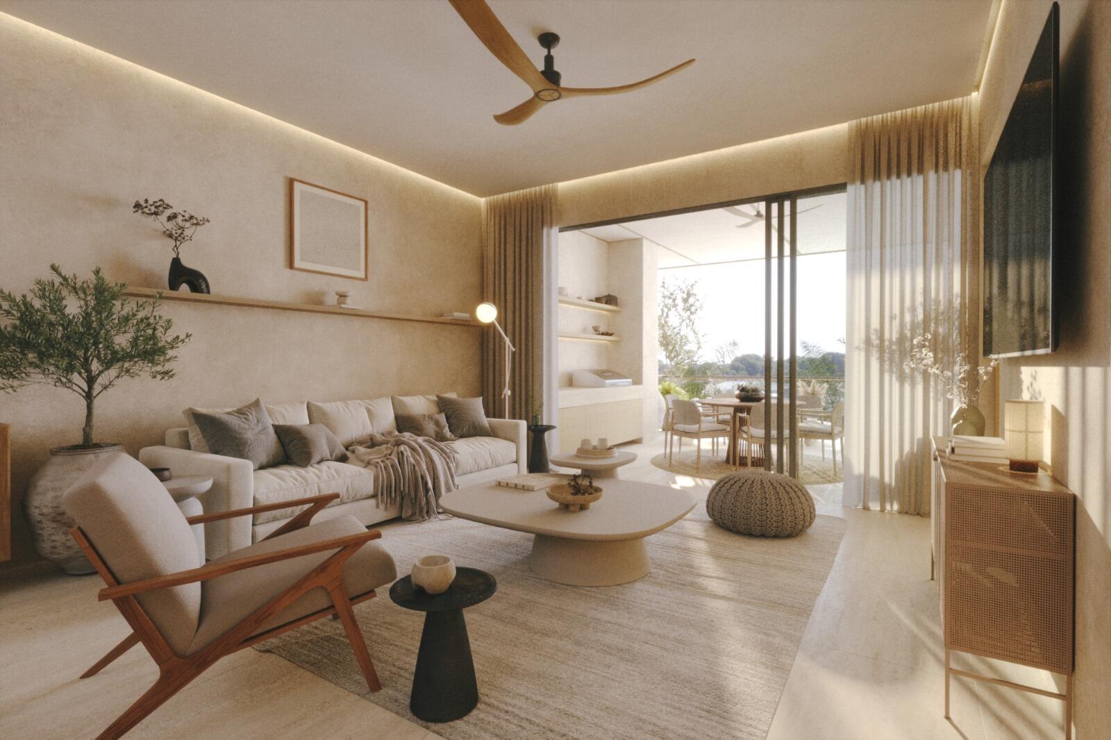Los Cabos The Canyon Entre Piedras This is a stunning 2-bed, 2.5-bath ground floor pent-garden condo at The Canyon. Thoughtfully designed with elegant finishes, it features a private patio garden and seamless indoor-outdoor living. Located in El Tule and designed by the acclaimed Artigas firm, this residence also includes a special gift. Buyers' choice of a 6-seater Canam, a two-seater side by side, or a 4-seater golf cart for desert adventures! Optional Canyon Club membership is available, providing access to Wild Canyon, Hilton Beach Club, and Wild Bay. Enjoy access to exclusive amenities including 3 pools, a wellness center, a cold plunge, a golf/sports simulator, and a Moduvated fitness center. Visit us for your exciting Canam tour today! – Lomas Del Tule, San Jose Corridor, BS