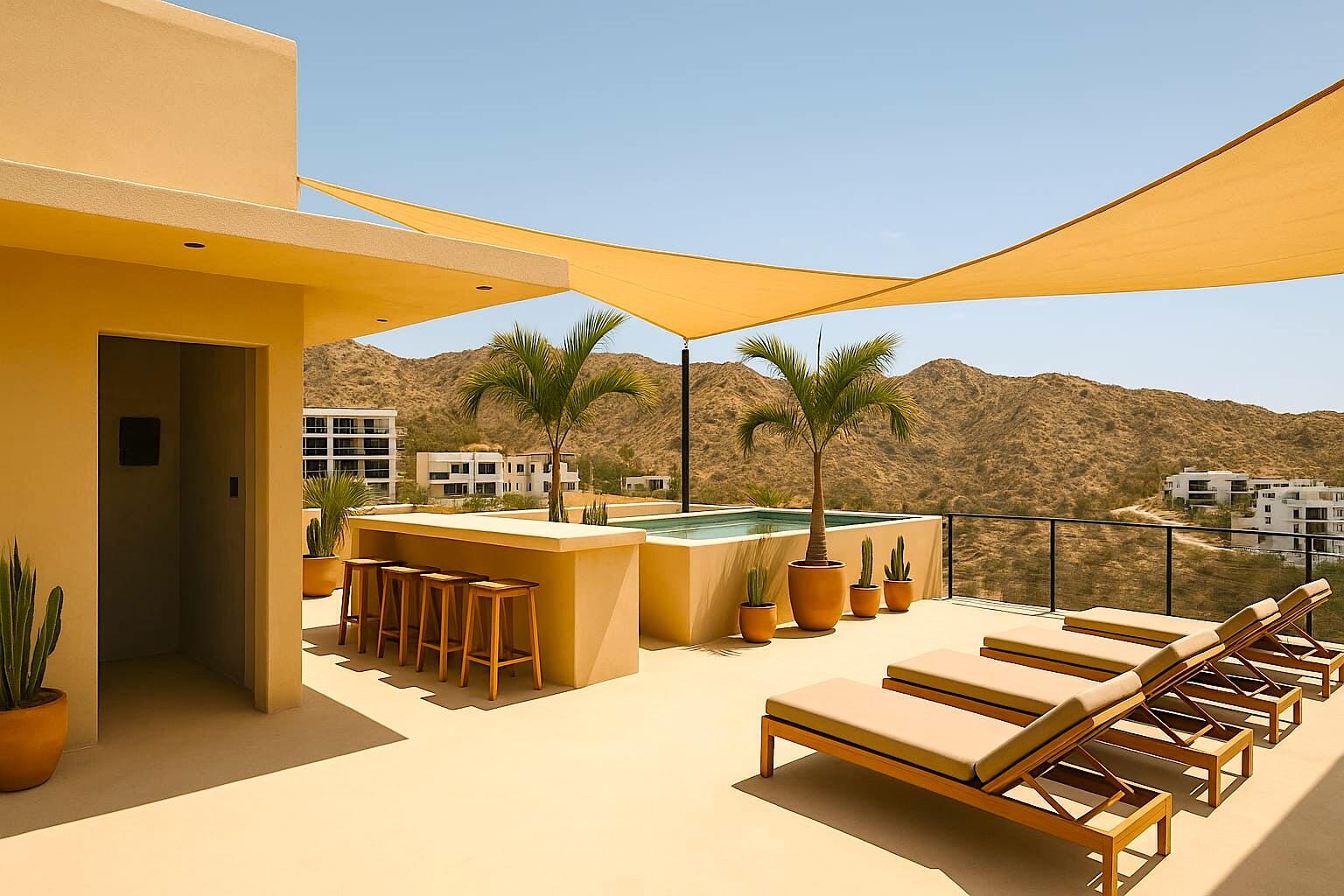 Los Cabos Lomas Del Faro Welcome to Oasis Cabo Living, an upscale boutique community inspired by the natural beauty and relaxed lifestyle of Baja. Located in a sought-after residential neighborhood adjacent to Pedregal, you're just a minute's walk or drive to the marina, Medano Beach, restaurants, shopping, and Cabo's vibrant nightlife.This beautifully designed 2-bedroom, 2-bath residence offers 1,259 sq. ft. (117 m²) of contemporary living space with 9-foot ceilings and expansive floor-to-ceiling retractable glass doors that create seamless indoor-outdoor living. The open-concept floor plan flows onto a spacious private terrace with sweeping ocean and city – 603 Marea, Cabo San Lucas, Cabo San Lucas, BS